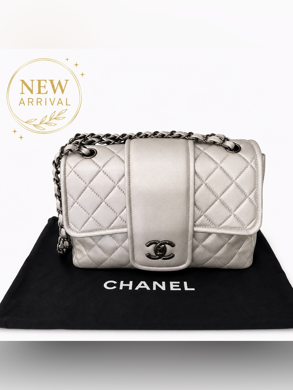 🆕 👜✨ Quilted Flap Shoulder Bag – gray / Silver Tone ✨👜
